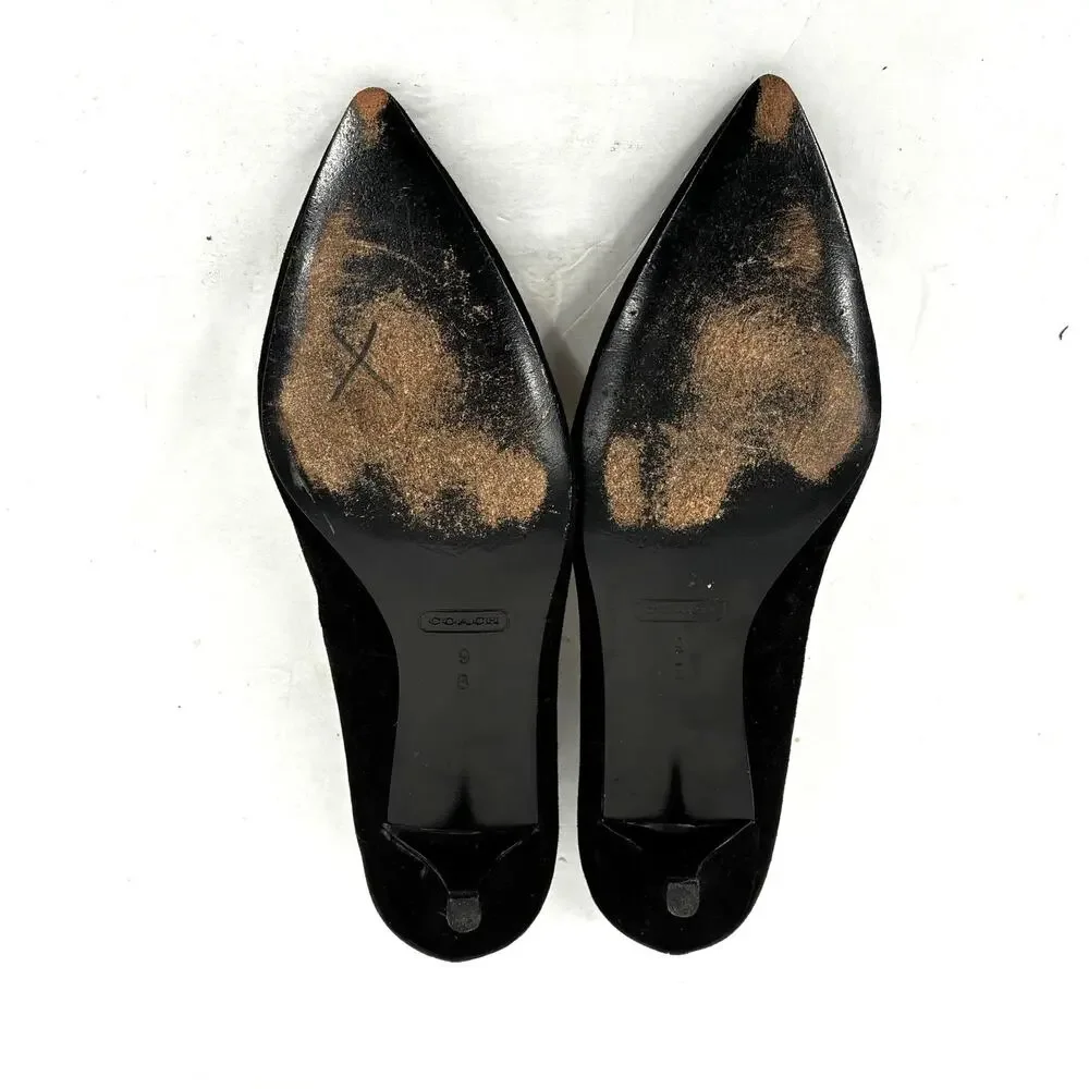 Coach Monroe Black Suede Kitten Heels Crystal Bow Pumps Women's Size 9
